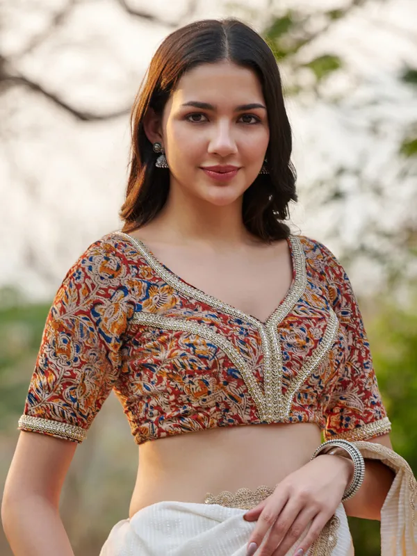 Multicolor kalamkari cotton ready made blouse