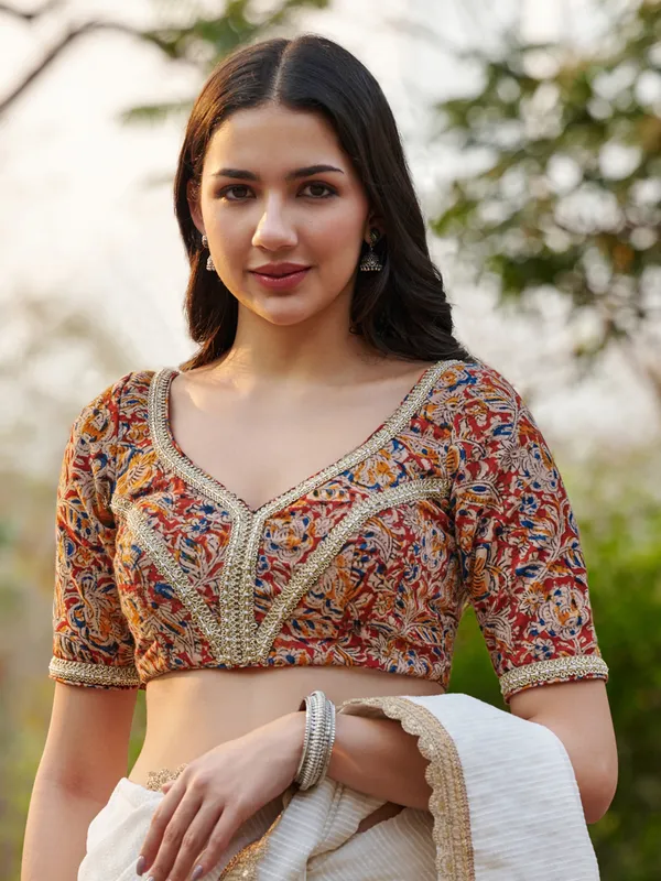 Multicolor kalamkari cotton ready made blouse
