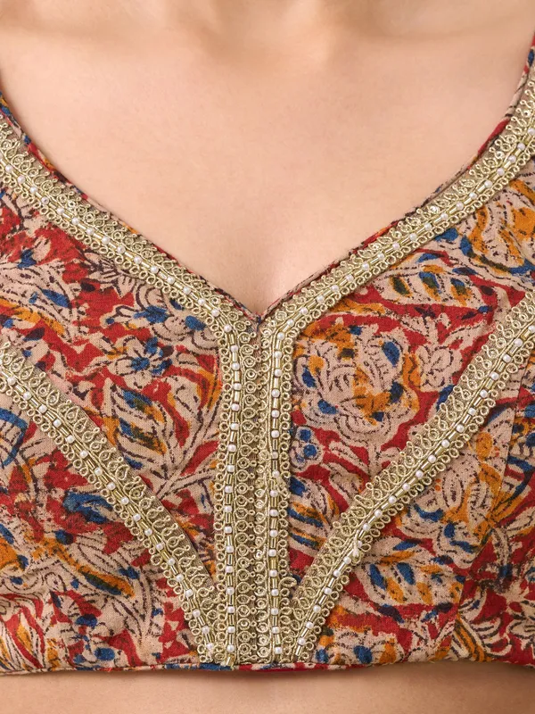 Multicolor kalamkari cotton ready made blouse