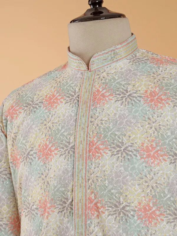 Multicolor kurta set for men in georgette