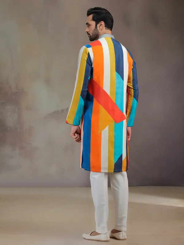 Multicolor men printed kurta pajama