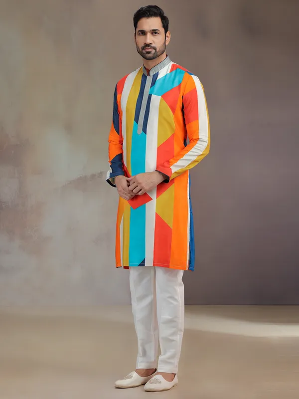 Multicolor men printed kurta pajama