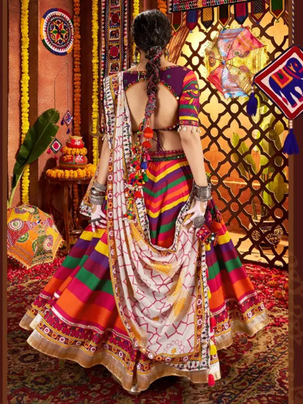 Multicolor muslin silk navratri lehenga choli