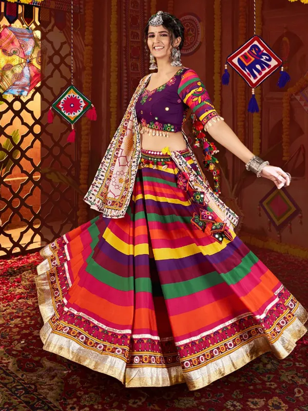 Multicolor muslin silk navratri lehenga choli