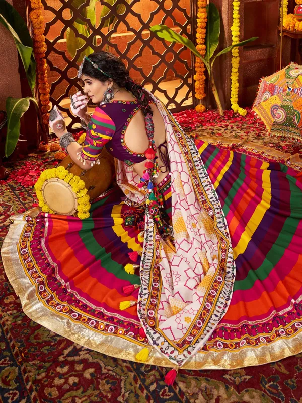 Multicolor muslin silk navratri lehenga choli
