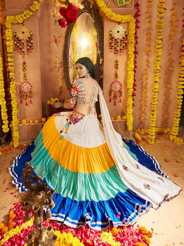 Multicolor navratri lehenga choli in viscose cotton