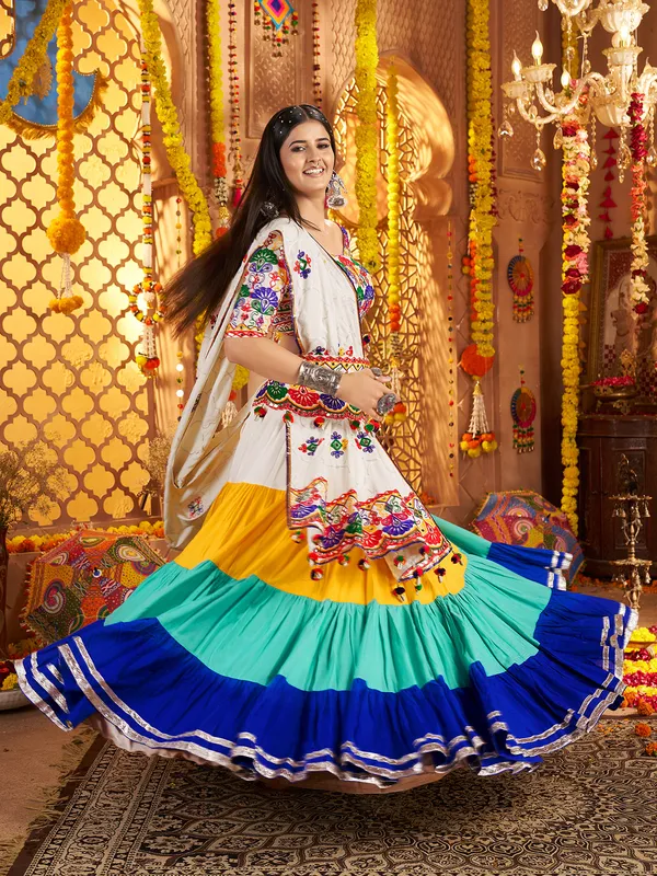 Multicolor navratri lehenga choli in viscose cotton