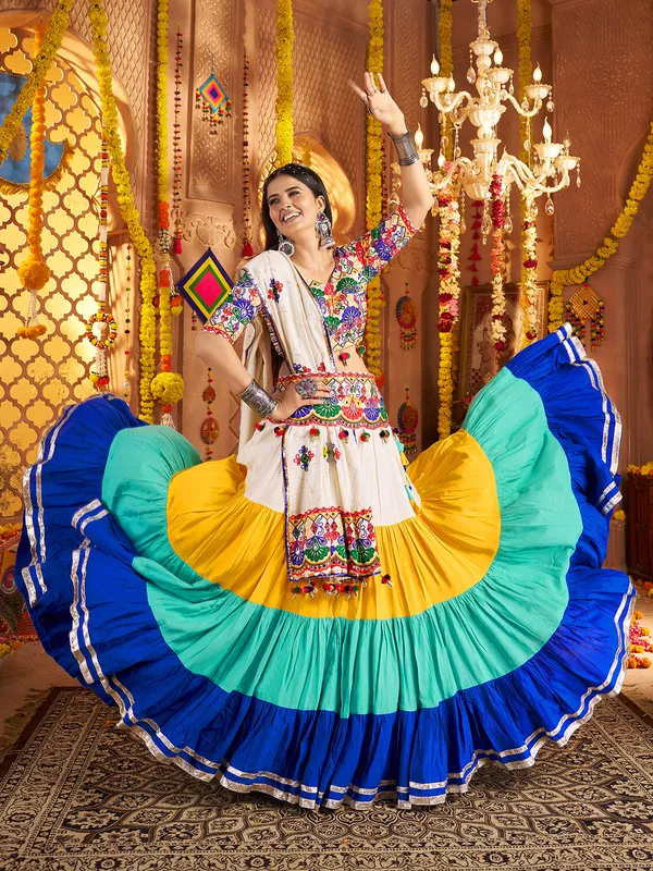 Multicolor navratri lehenga choli in viscose cotton
