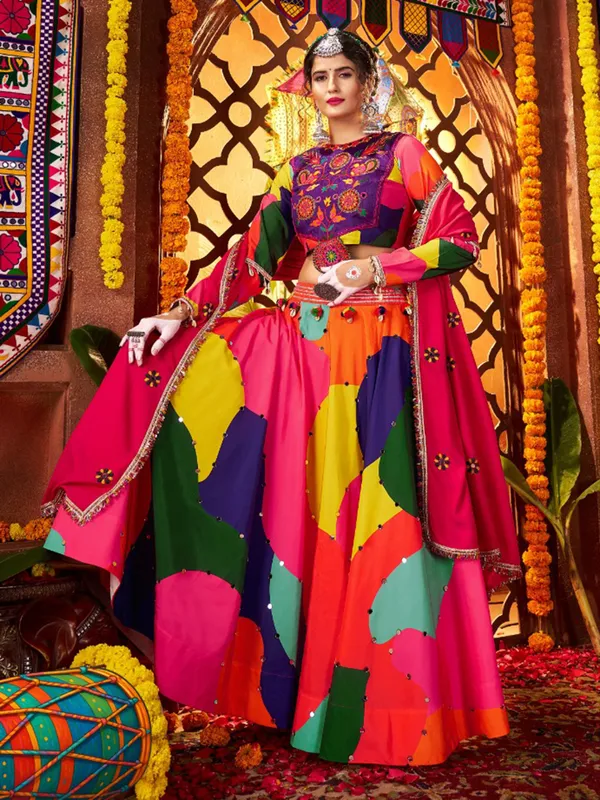 Multicolor navratri wear lehenga choli in muslin silk