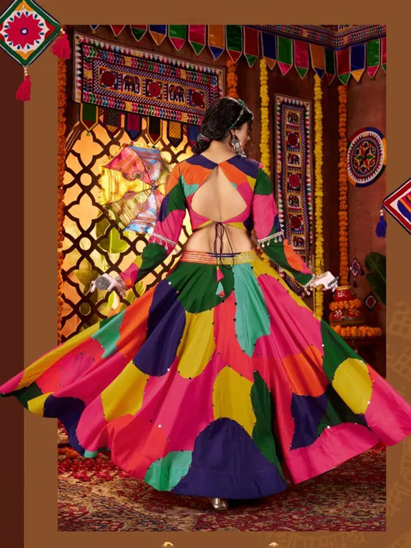 Multicolor navratri wear lehenga choli in muslin silk