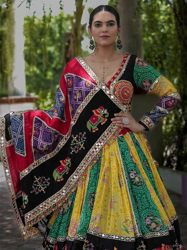 Multicolor printed bandhej lehenga choli for navratri