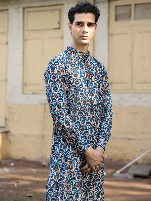 Multicolor printed cotton kurta pant set
