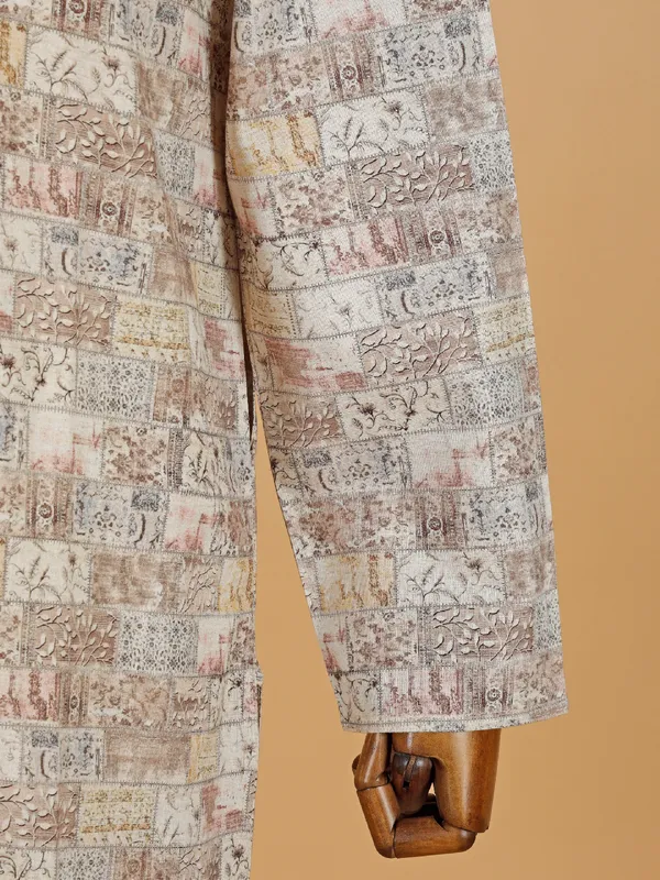 Multicolor printed cotton kurta pajama set for men