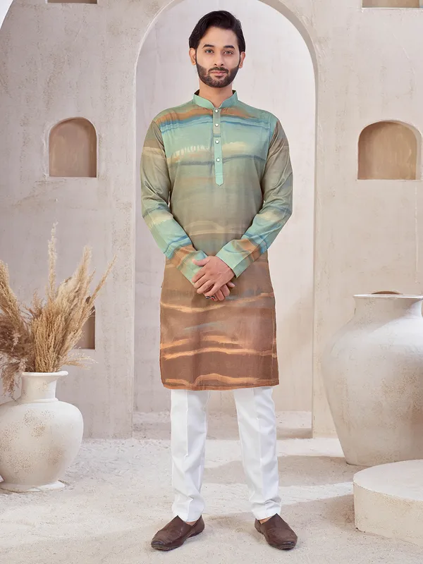 Multicolor printed cotton kurta suit for men