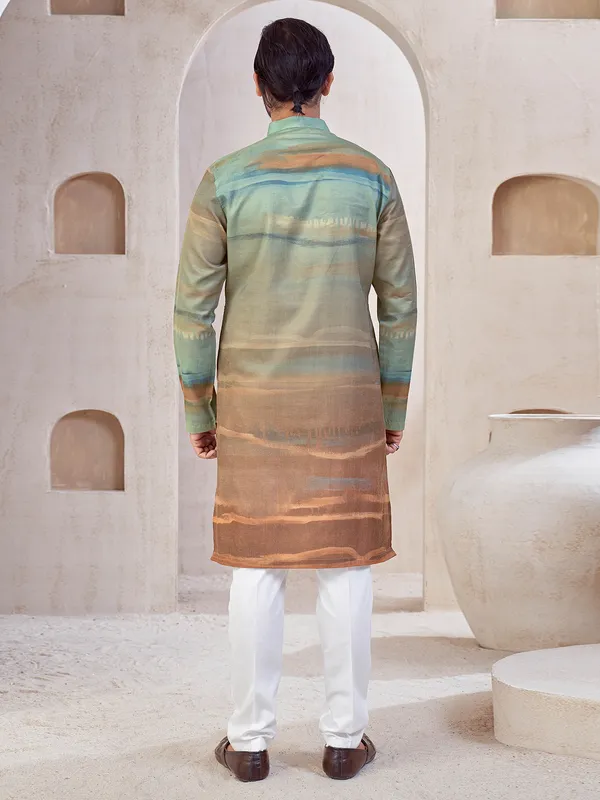 Multicolor printed cotton kurta suit for men