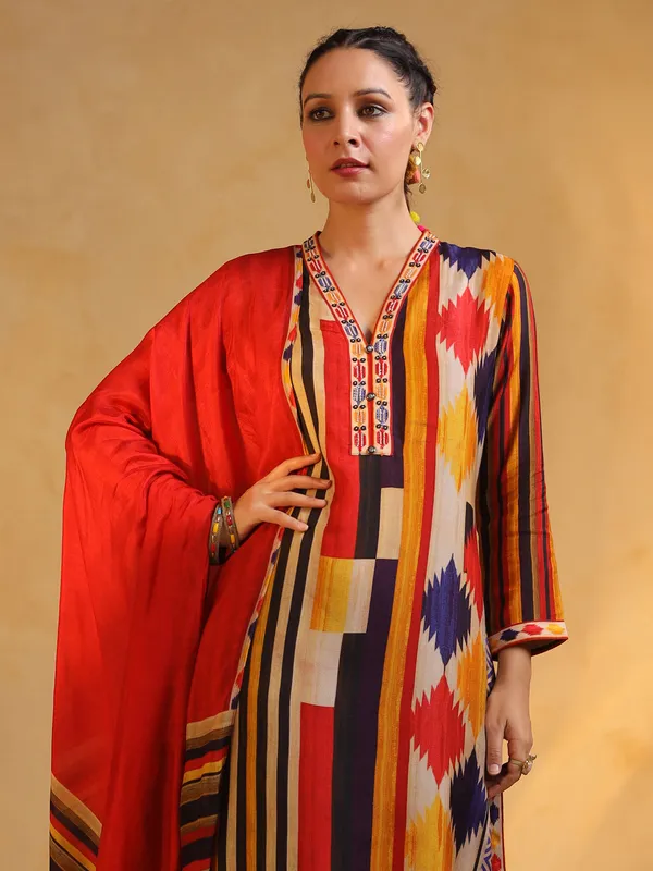 Multicolor printed festive wear salwar suit with dupatta