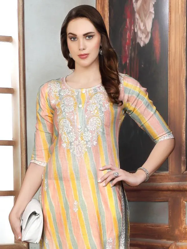 Multicolor printed kurti set in cotton silk