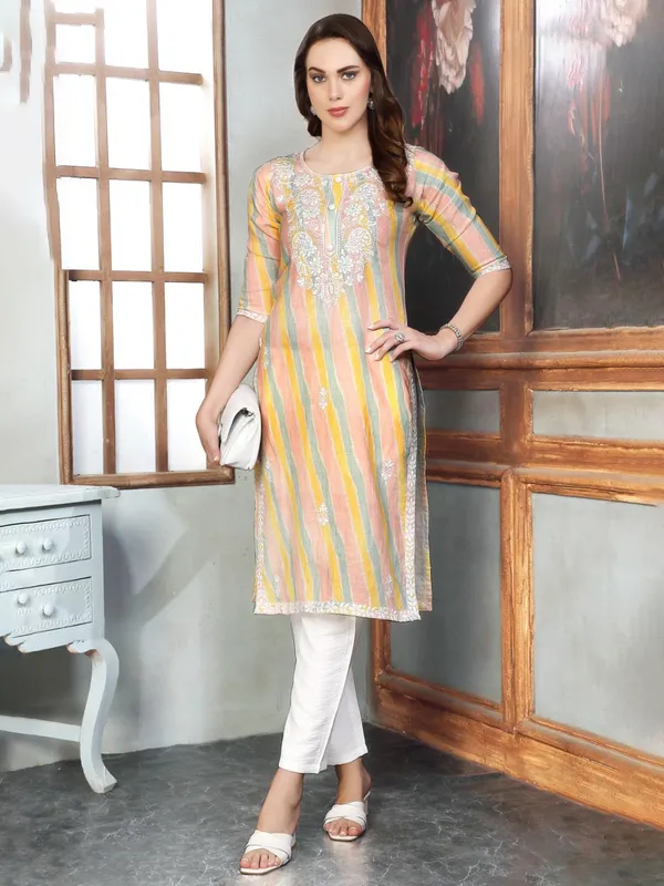 Multicolor printed kurti set in cotton silk