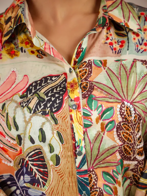 Multicolor printed satin silk top