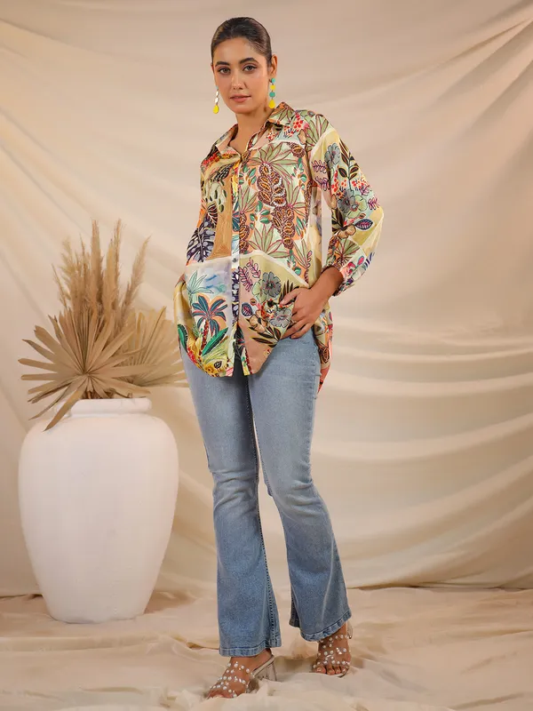 Multicolor printed satin silk top