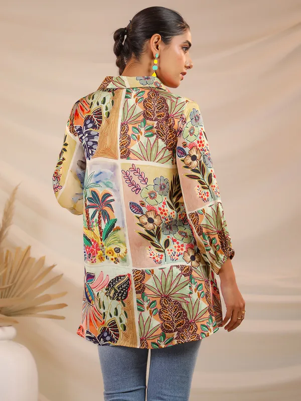 Multicolor printed satin silk top