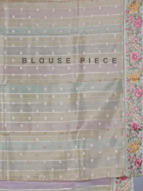 Multicolor printed shimmer dola silk saree with zari highlights