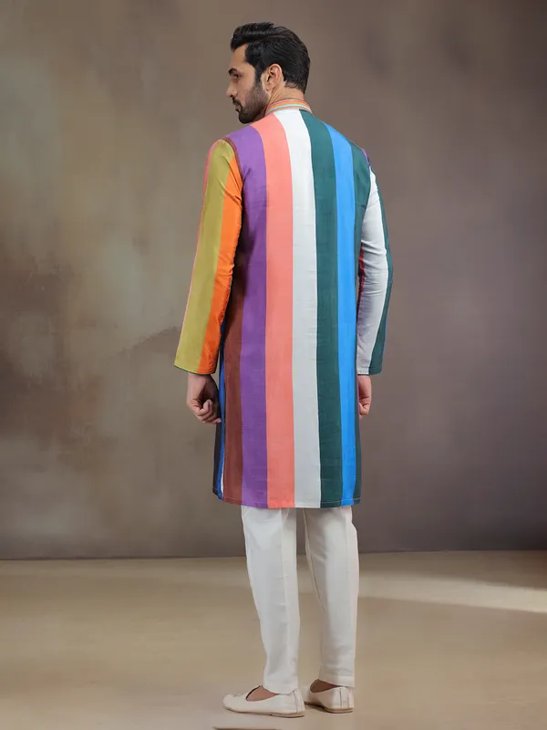 Multicolor printed silk kurta pajama for men