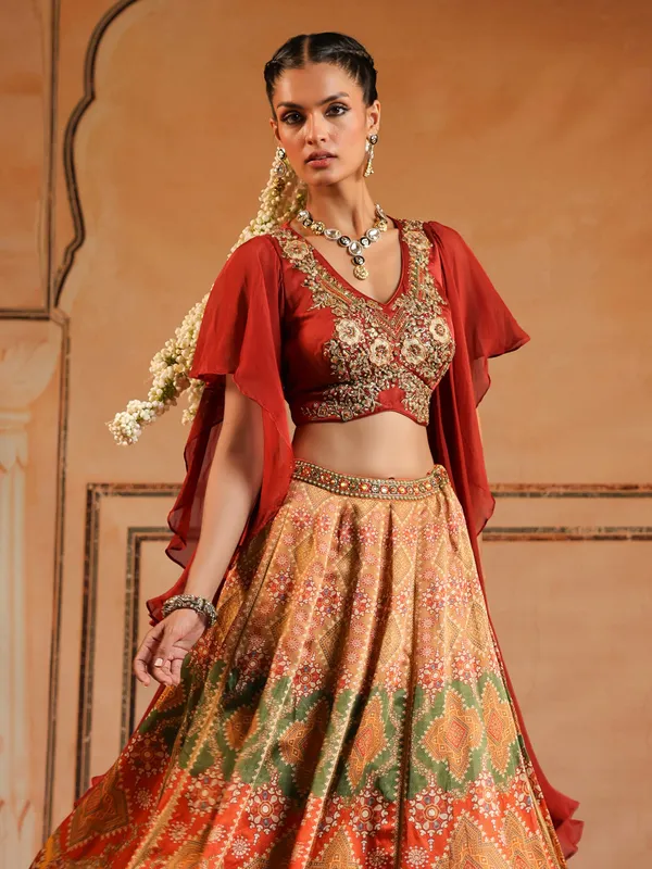 Multicolor printed silk women lehenga choli