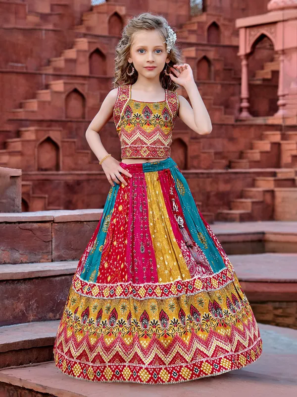 Multicolor silk bandhej printed lehenga choli for navratri