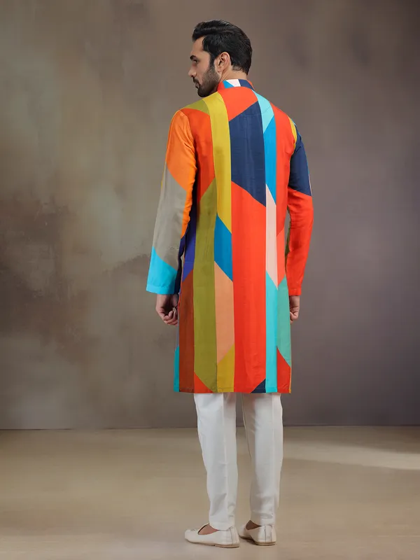 Multicolor silk kurta pajam for festive celebration