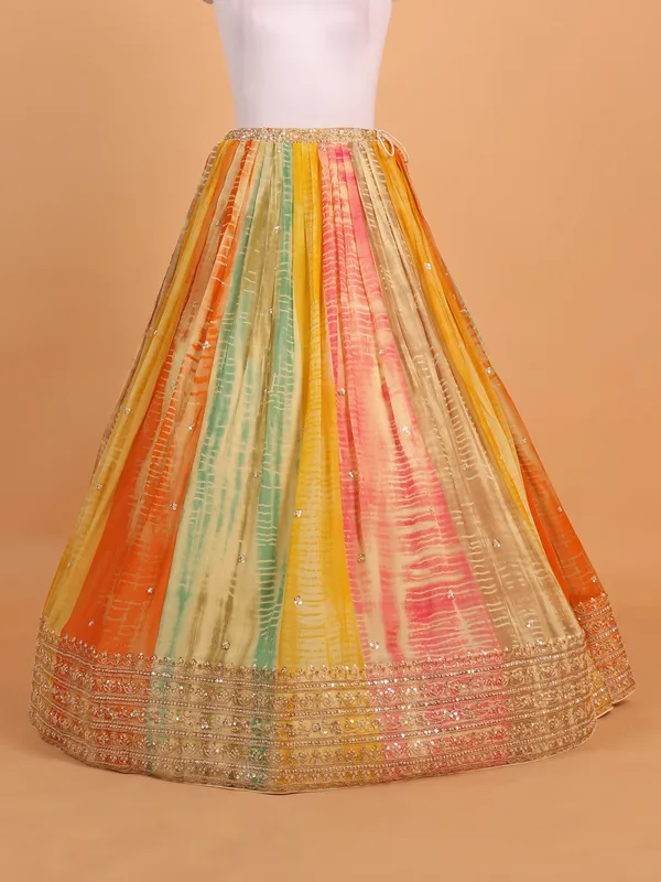 Multicolor silk lehenga choli with print