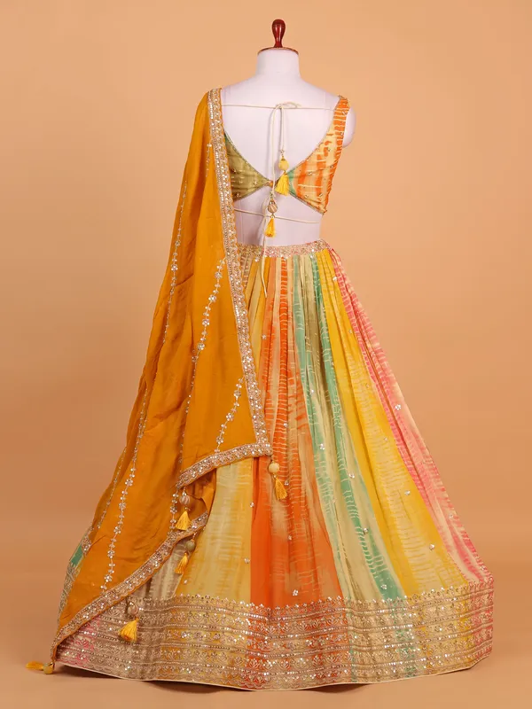 Multicolor silk lehenga choli with print