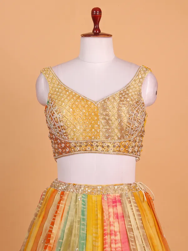 Multicolor silk lehenga choli with print