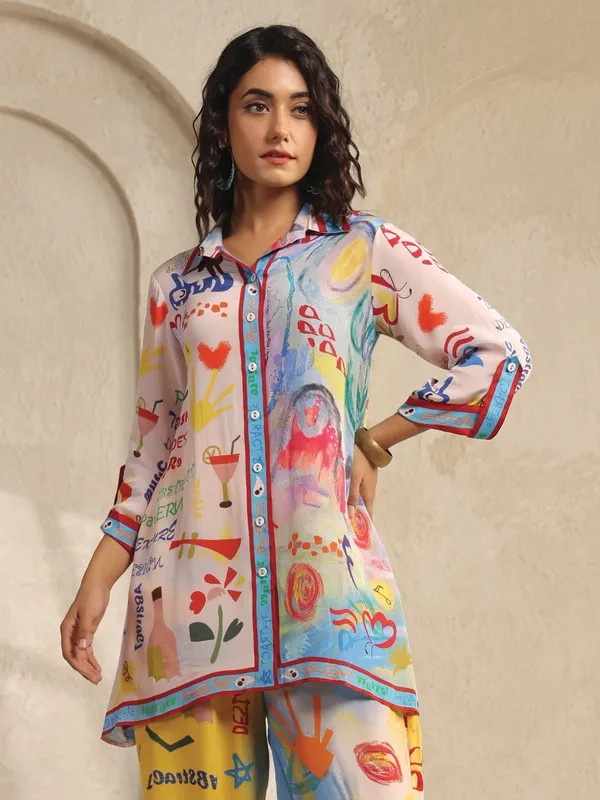 Multicolor silk printed co ord set for women