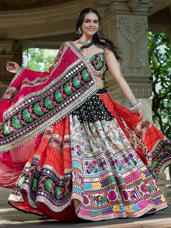 Multicolor silk printed lehenga choli for navratri