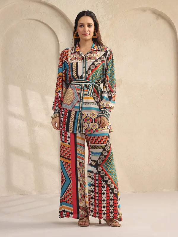 Multicolor silk printed palazzo co ord set