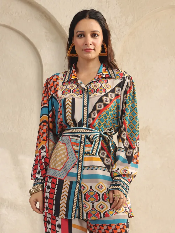 Multicolor silk printed palazzo co ord set