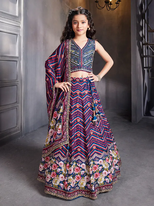 Multicolor silk sleeveless lehenga choli with dupatta