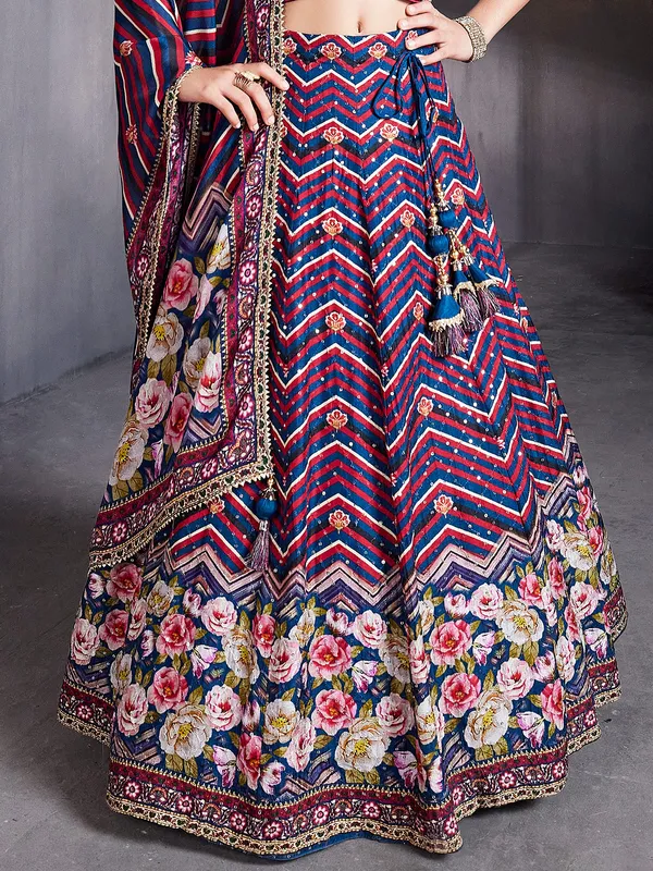 Multicolor silk sleeveless lehenga choli with dupatta