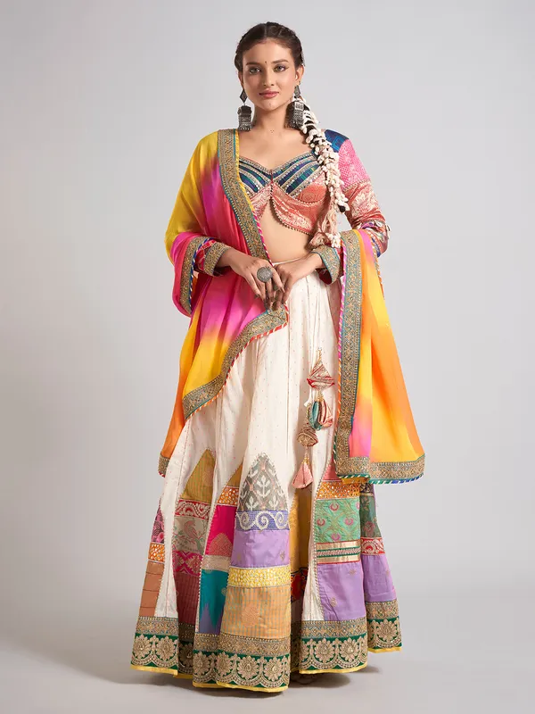 Multicolor silk traditional navratri chaniya choli