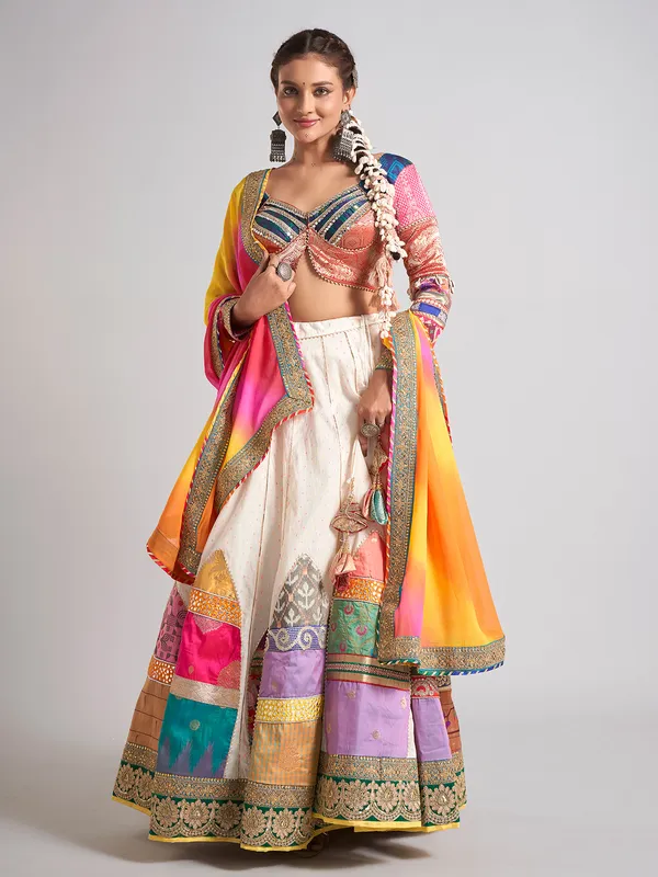 Multicolor silk traditional navratri chaniya choli