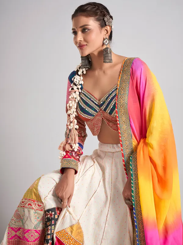 Multicolor silk traditional navratri chaniya choli