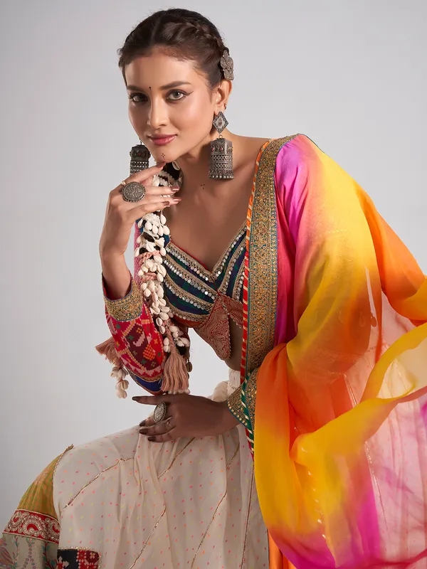 Multicolor silk traditional navratri chaniya choli