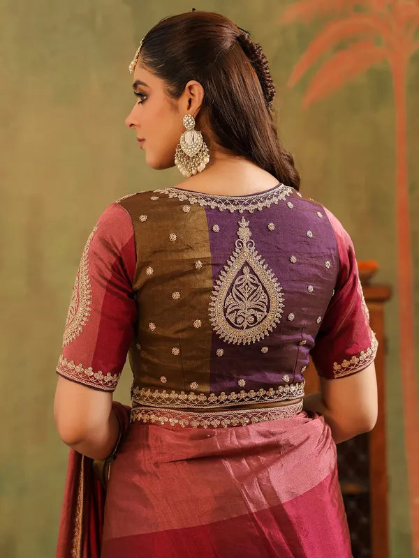 Multicolor tissue silk saree with festive finish
