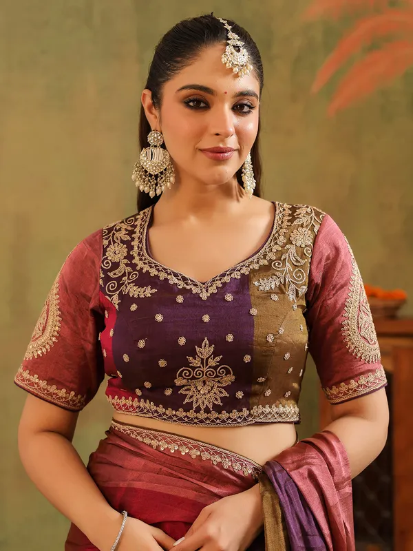 Multicolor tissue silk saree with festive finish