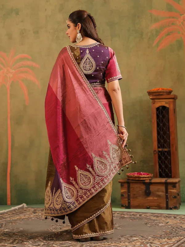 Multicolor tissue silk saree with festive finish