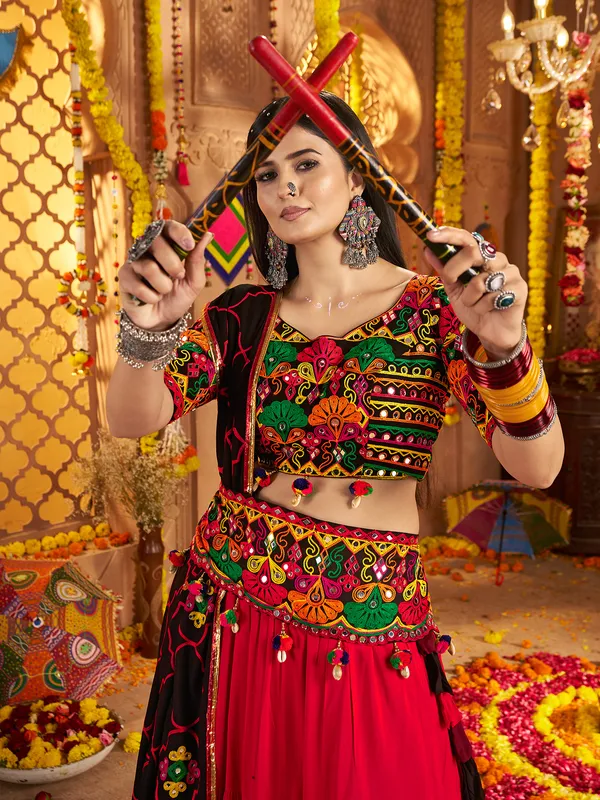 Multicolor viscose cotton navratri lehenga choli
