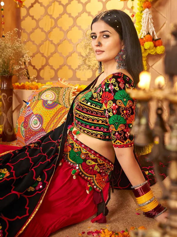 Multicolor viscose cotton navratri lehenga choli