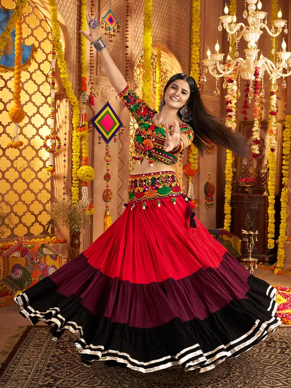 Multicolor viscose cotton navratri lehenga choli