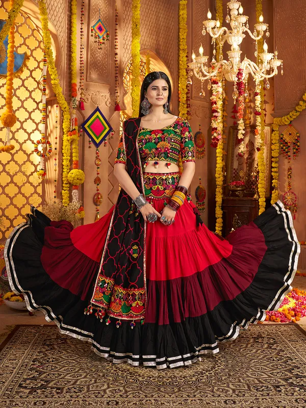Multicolor viscose cotton navratri lehenga choli
